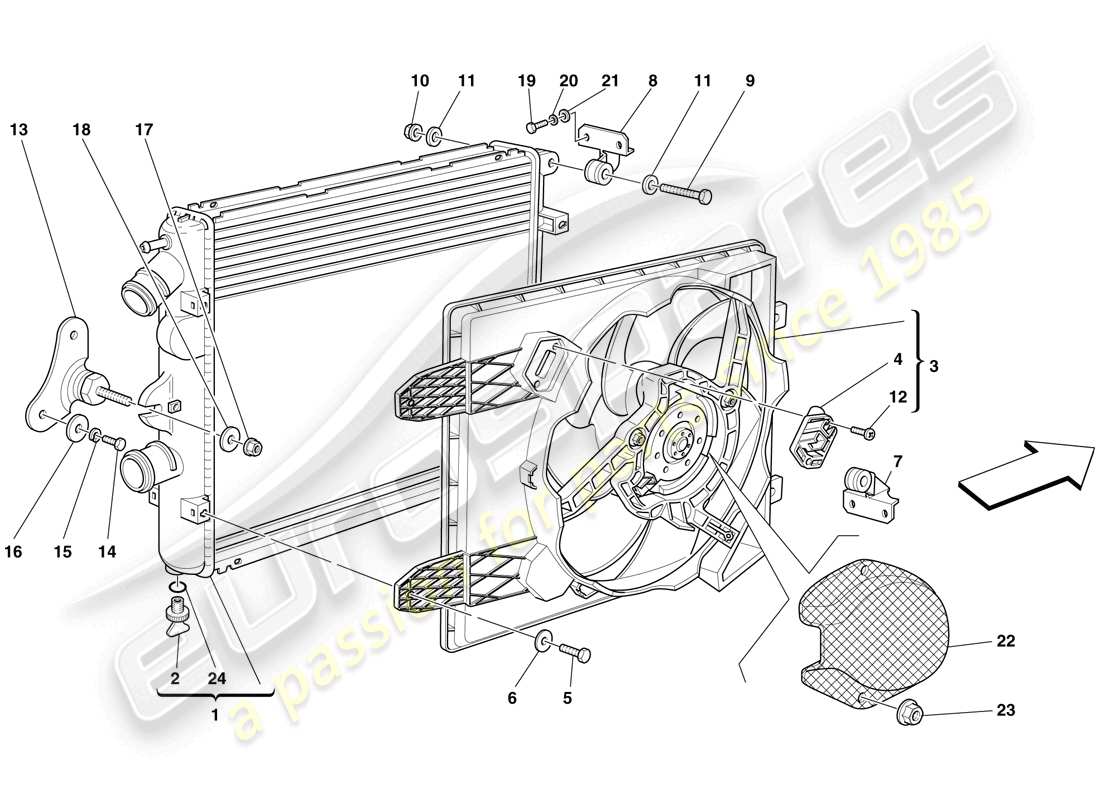 Ferrari F430 Spider (RHD) Cooling System Radiators Part Diagram