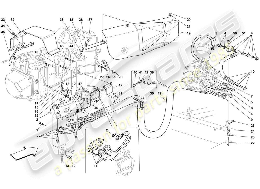 Ferrari F430 Spider (RHD) F1 gearbox and clutch hydraulic control Part Diagram