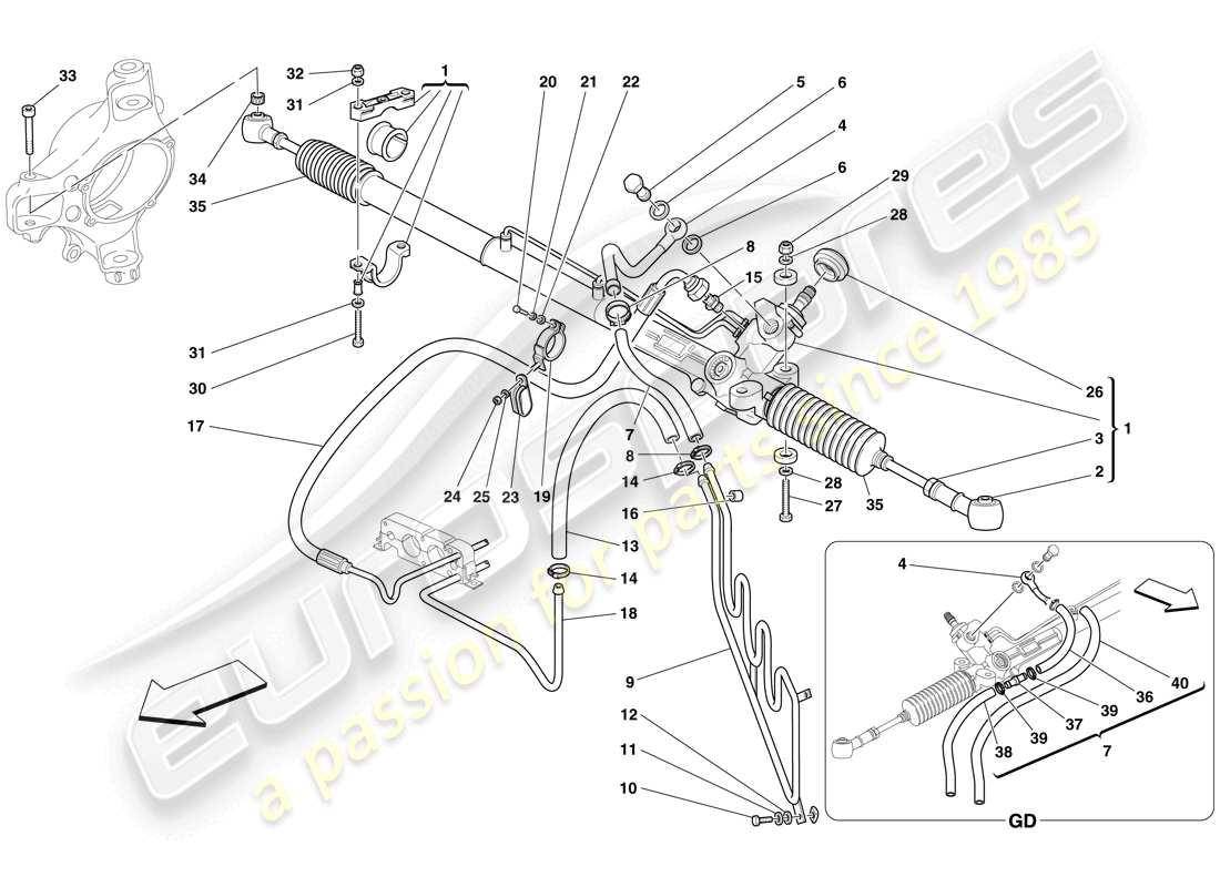 Ferrari F430 Spider (RHD) HYDRAULIC POWER STEERING BOX AND SERPENTINE COIL Part Diagram