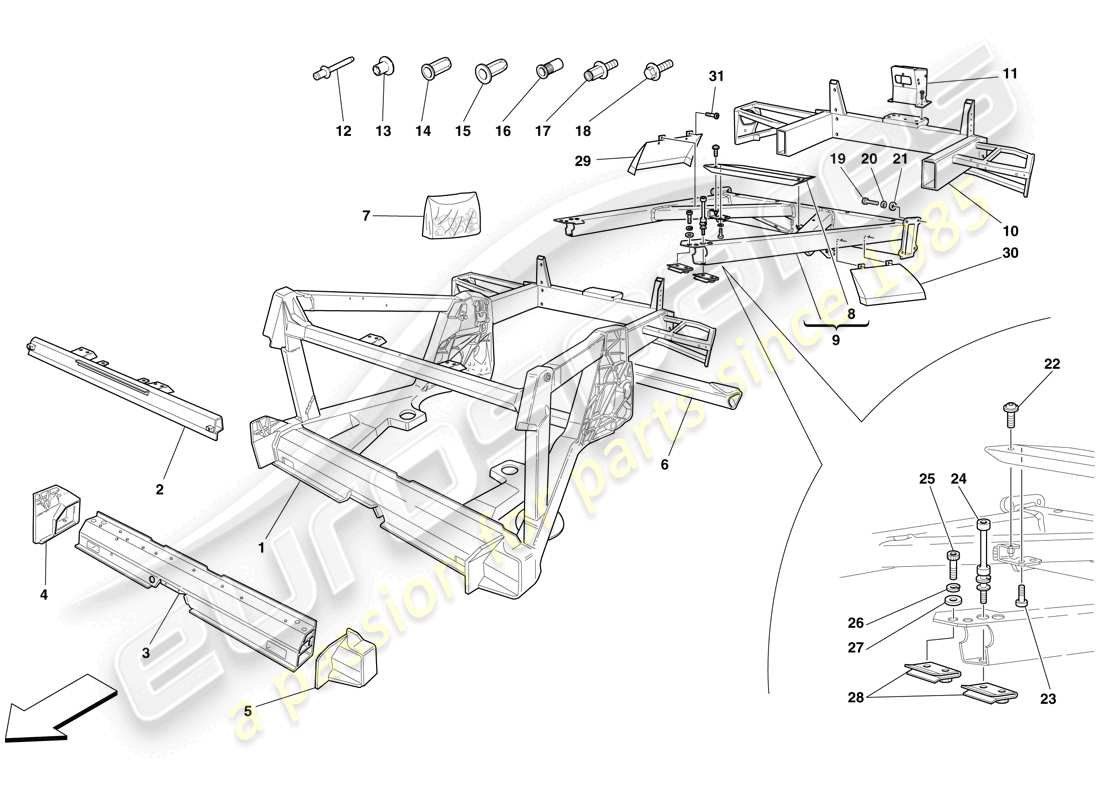 Ferrari F430 Spider (RHD) CHASSIS - STRUCTURE, REAR ELEMENTS AND PANELS Part Diagram