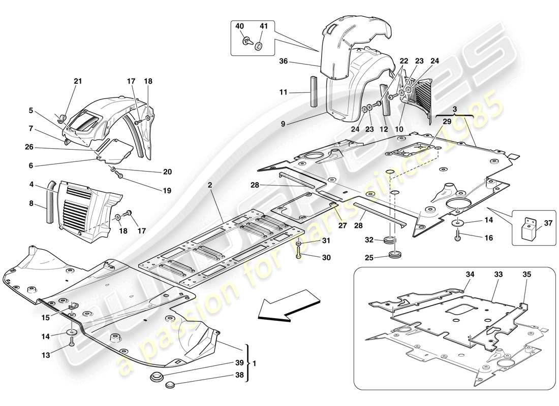 Ferrari F430 Spider (RHD) FLAT UNDERTRAY AND WHEELHOUSES Part Diagram