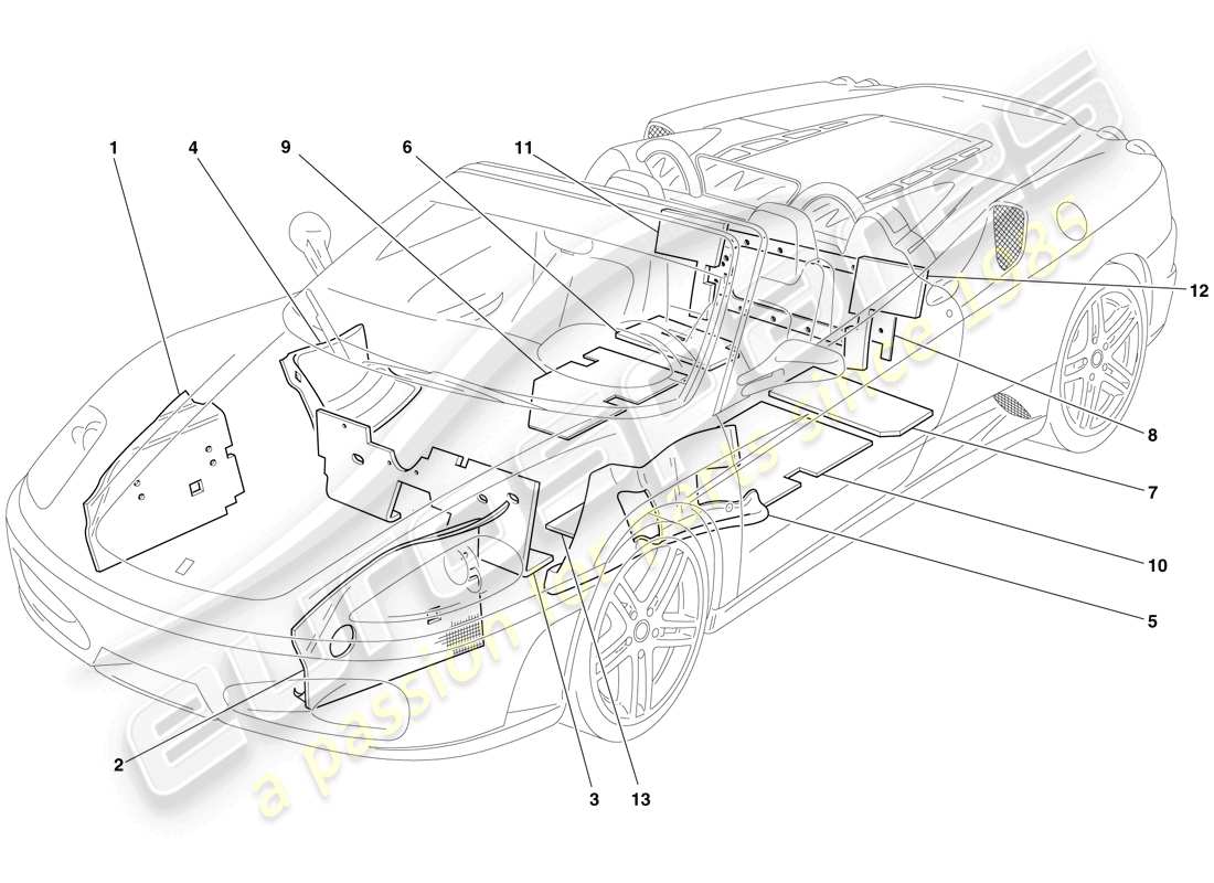 Ferrari F430 Spider (RHD) Insulation Part Diagram