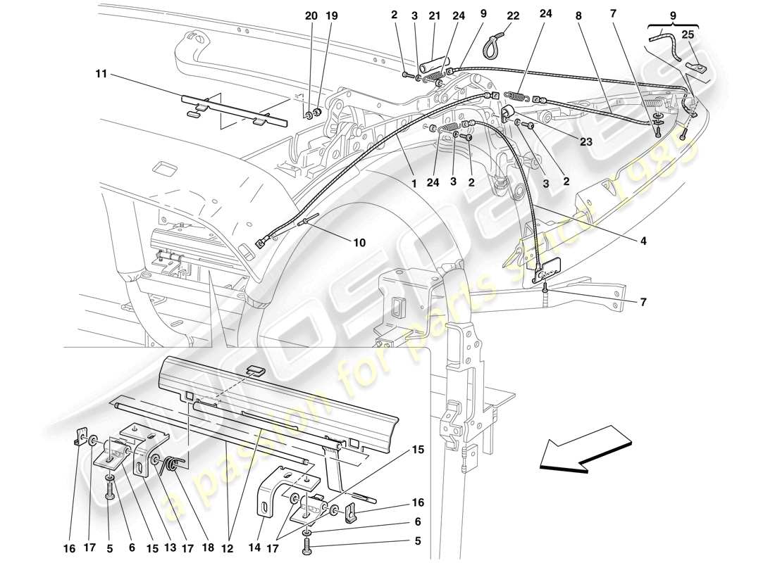Ferrari F430 Spider (RHD) ROOF LINKAGES AND MECHANISM Part Diagram