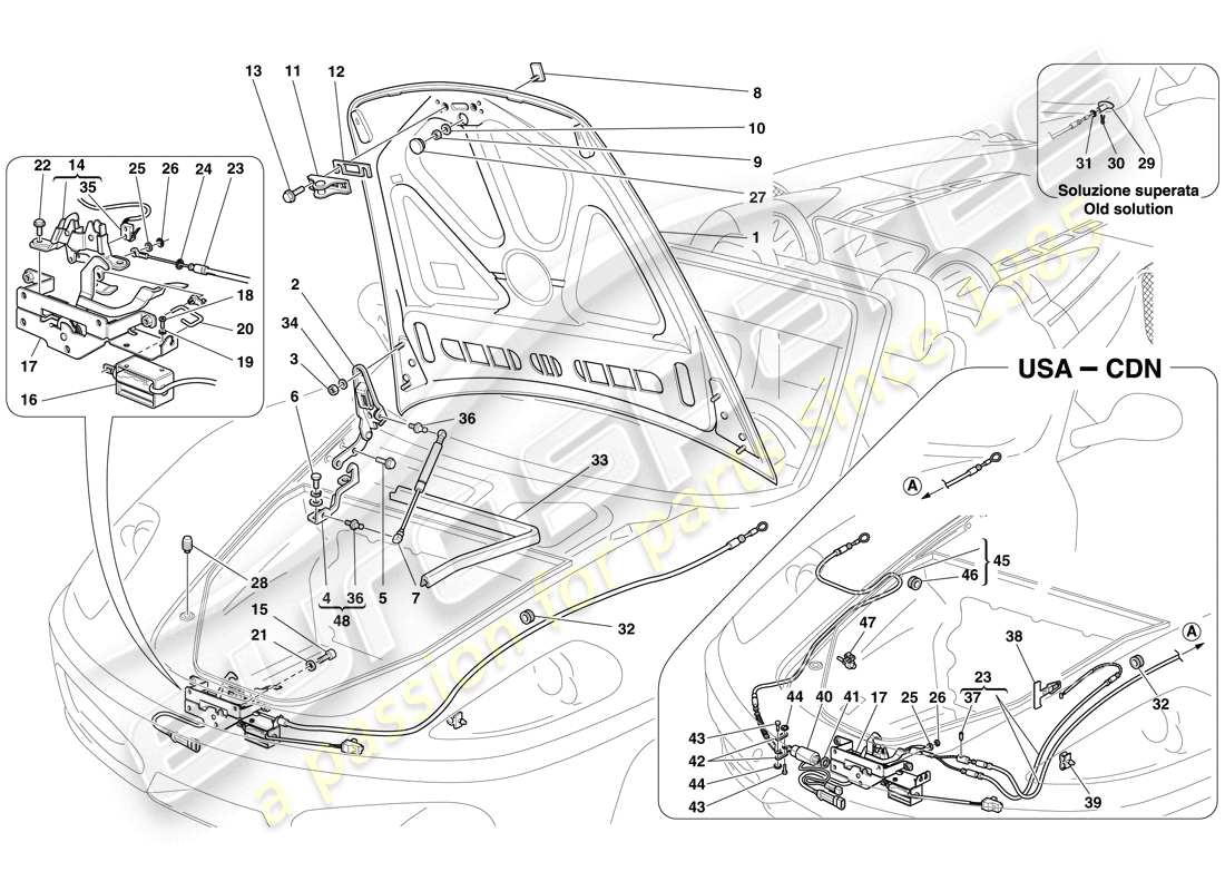 Ferrari F430 Spider (RHD) FRONT LID AND OPENING MECHANISM Part Diagram