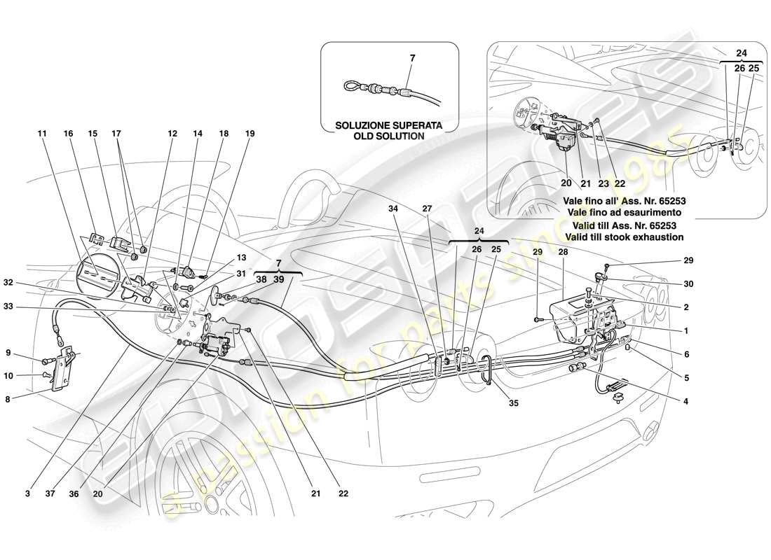 Ferrari F430 Spider (RHD) ENGINE COMPARTMENT LID AND FUEL FILLER FLAP OPENING MECHANISMS Part Diagram