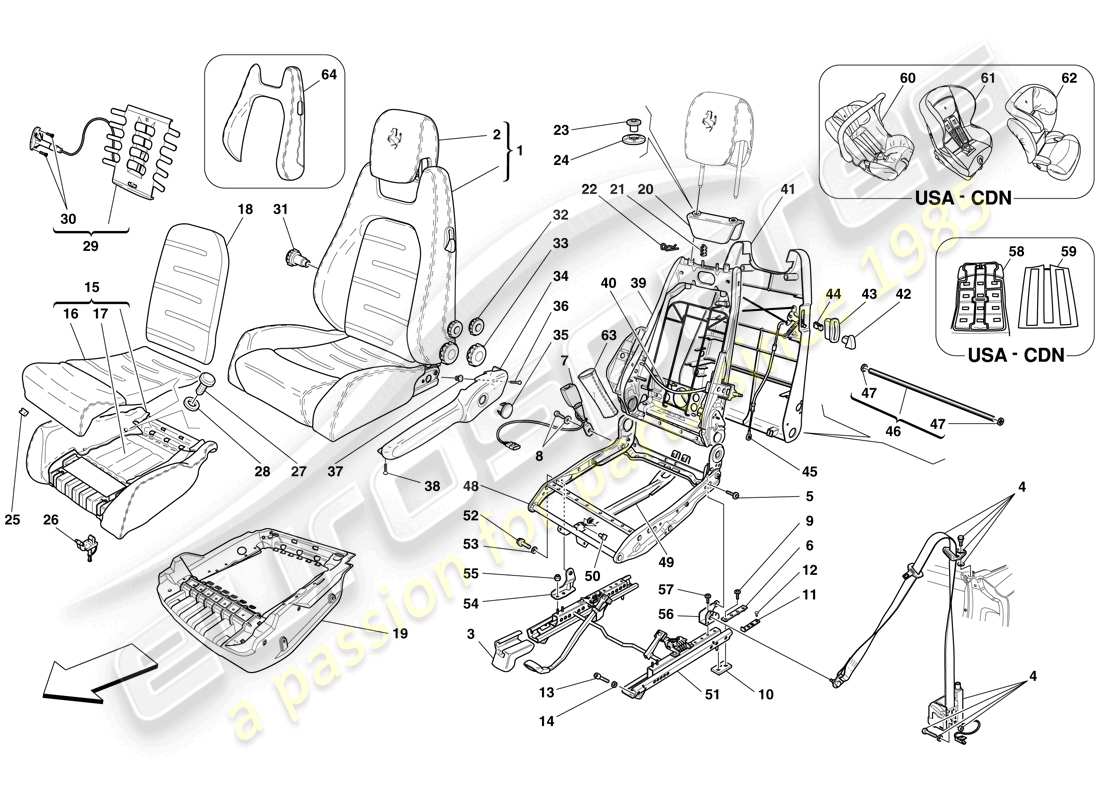 Ferrari F430 Spider (RHD) MANUAL FRONT SEAT - SEAT BELTS Part Diagram