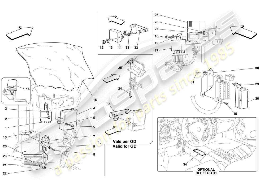 Ferrari F430 Spider (RHD) FRONT PASSENGER COMPARTMENT ECUs Part Diagram