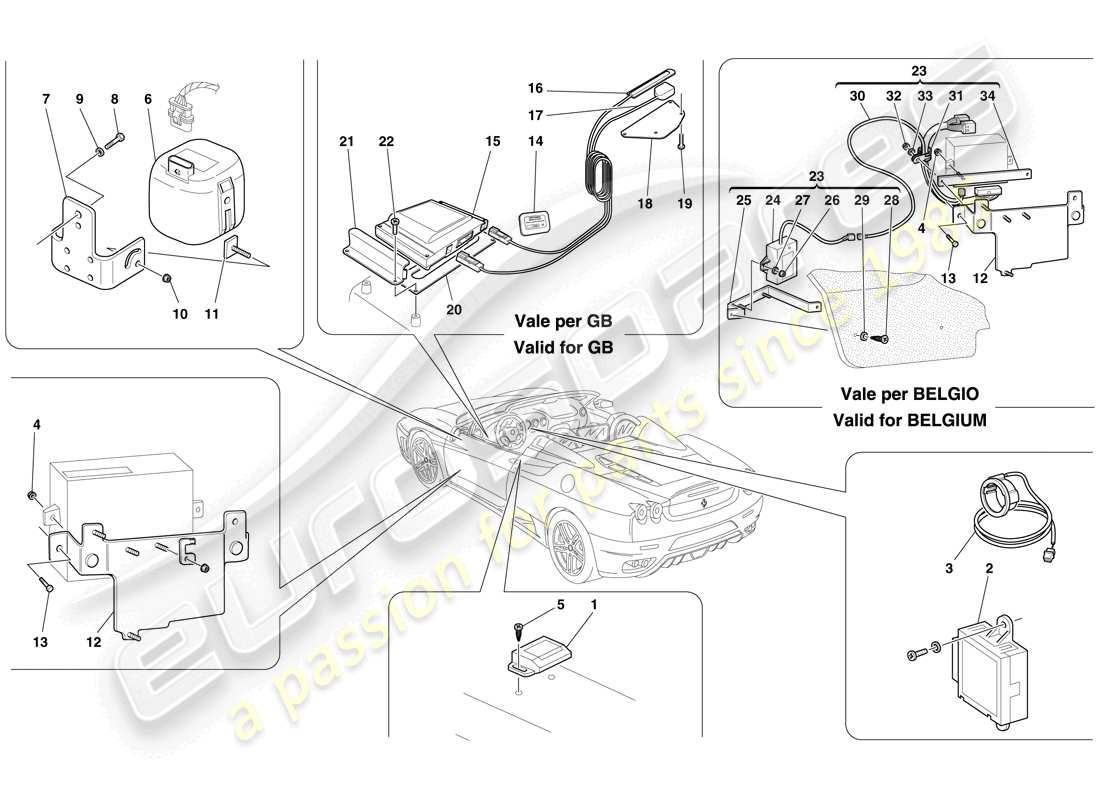 Ferrari F430 Spider (RHD) ANTITHEFT SYSTEM ECUs AND DEVICES Part Diagram