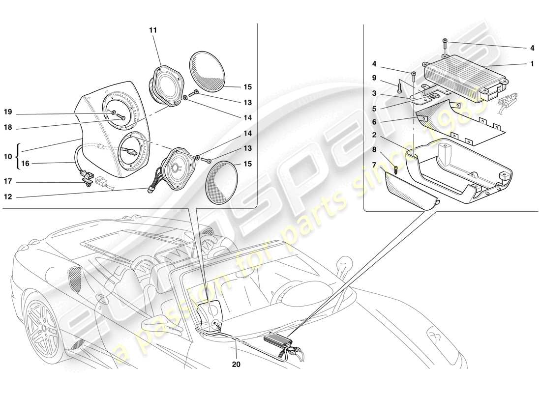 Ferrari F430 Spider (RHD) radio amplifier system Part Diagram