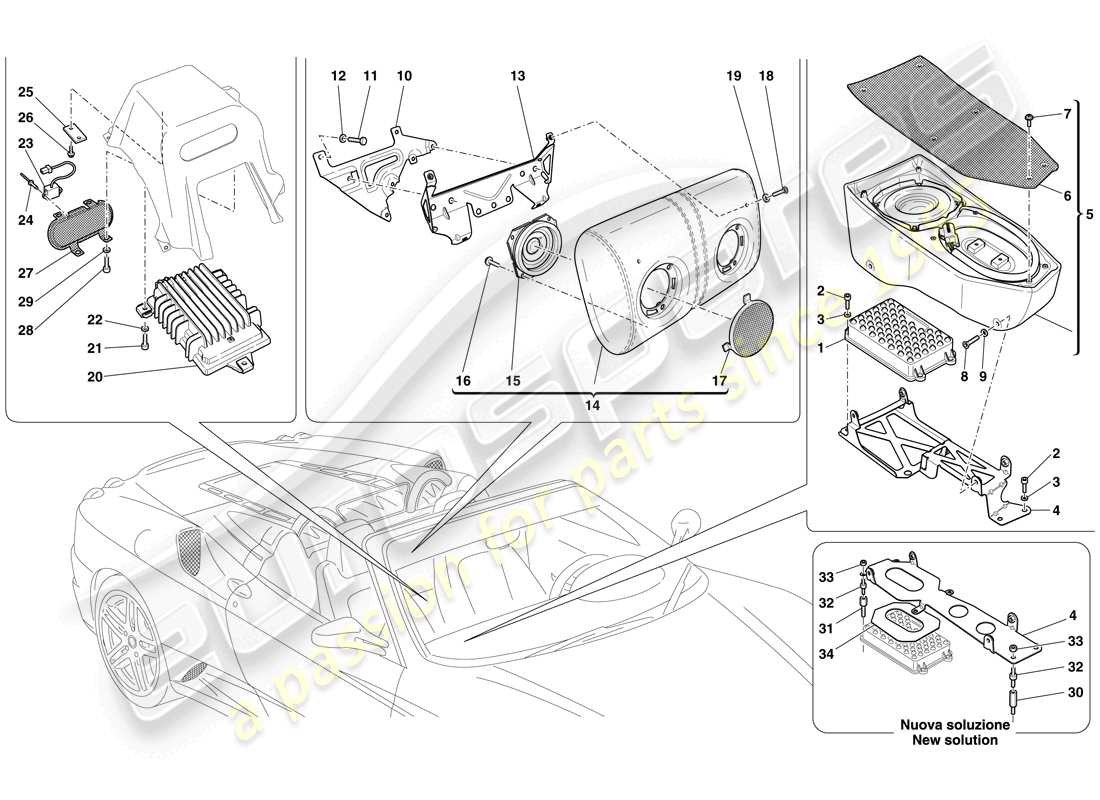 Ferrari F430 Spider (RHD) HIGH POWER BOSE HI FI SYSTEM Part Diagram