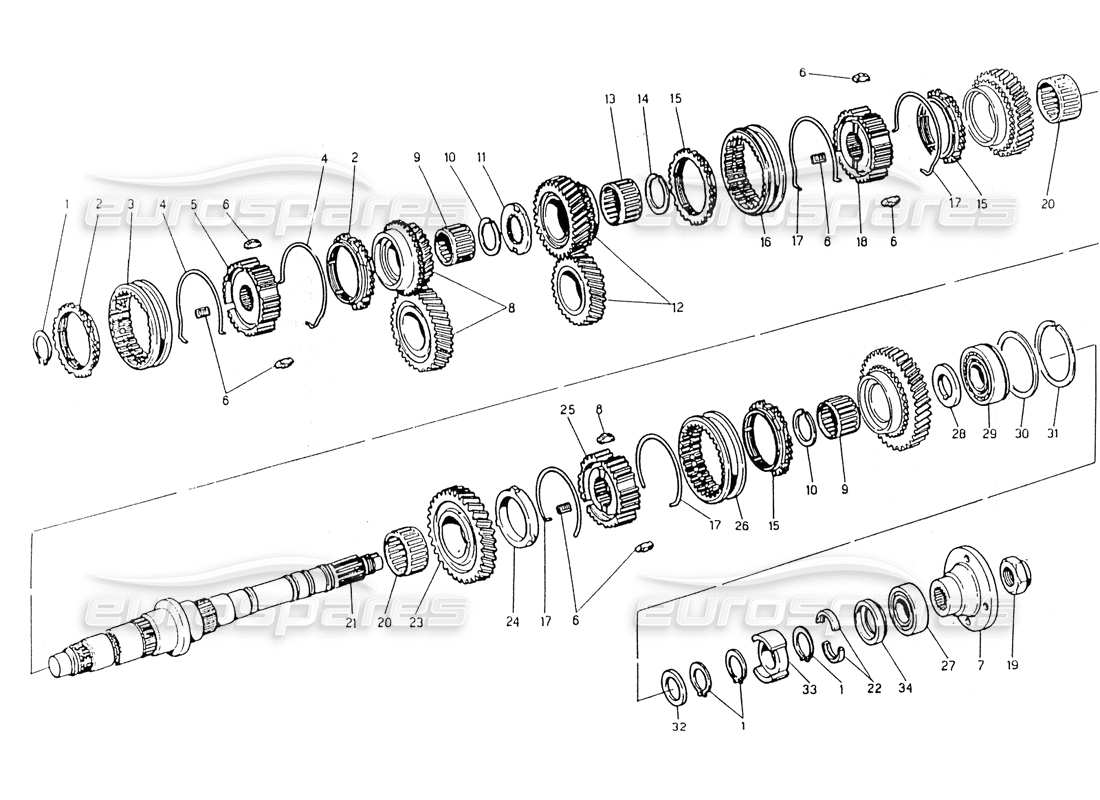 Maserati 418 / 4.24v / 430 Gearbox, ZF-Main Shaft Part Diagram