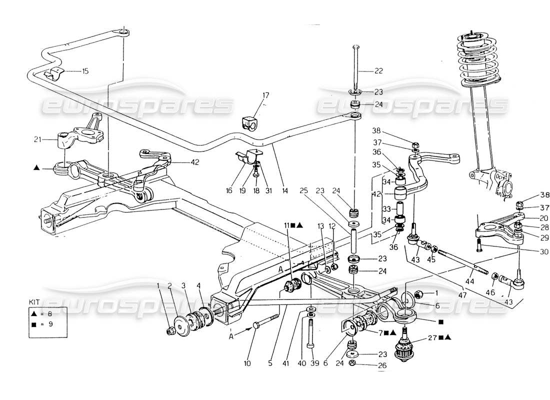Maserati 418 / 4.24v / 430 Front Suspension Part Diagram