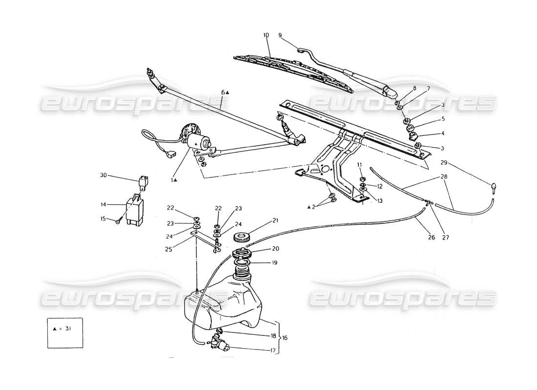 Maserati 418 / 4.24v / 430 Windshield Wiper, LH Steering Part Diagram