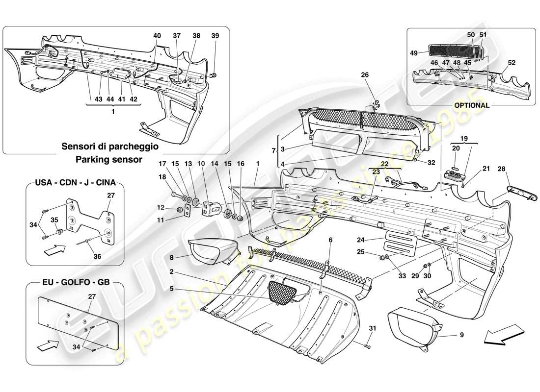 Ferrari F430 Spider (USA) REAR BUMPER Part Diagram