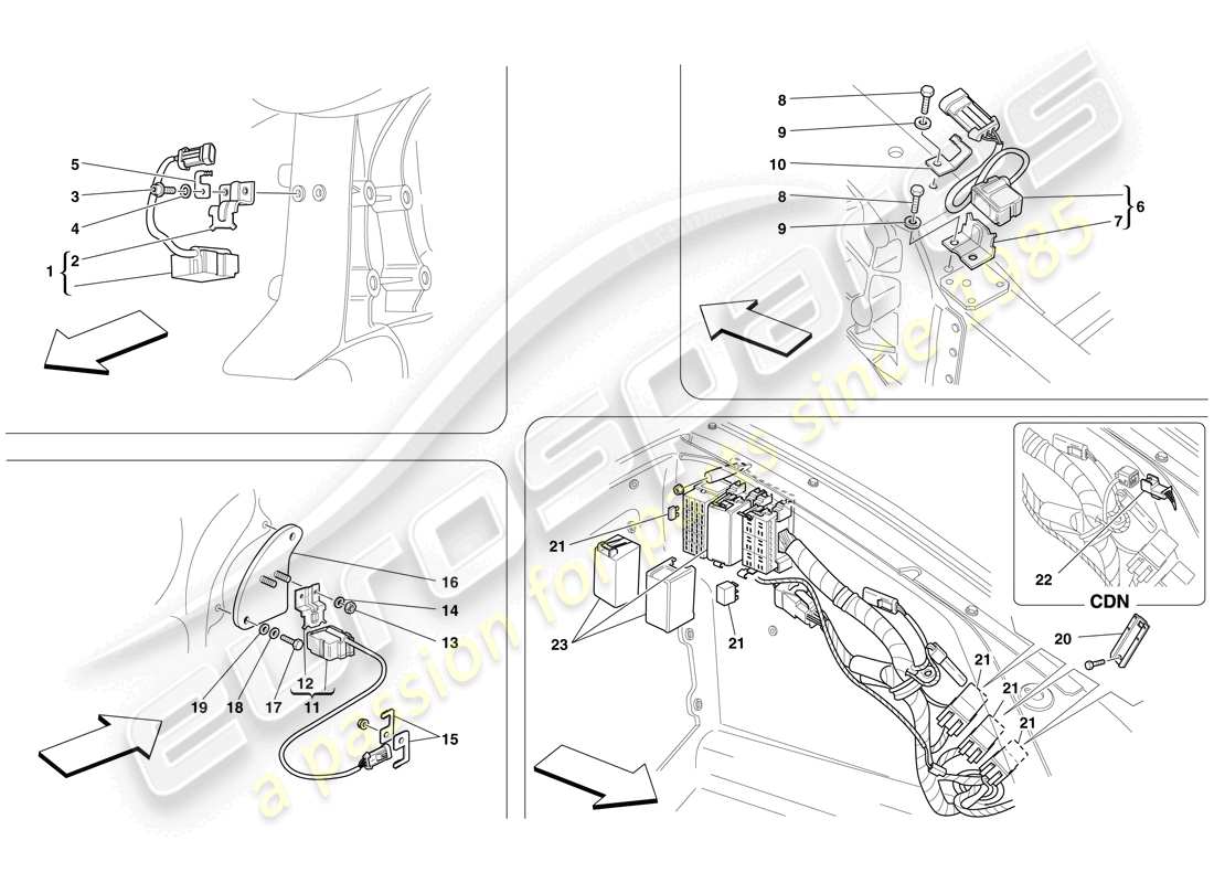 Ferrari F430 Spider (USA) ECUs AND SENSORS IN FRONT COMPARTMENT AND ENGINE COMPARTMENT Part Diagram