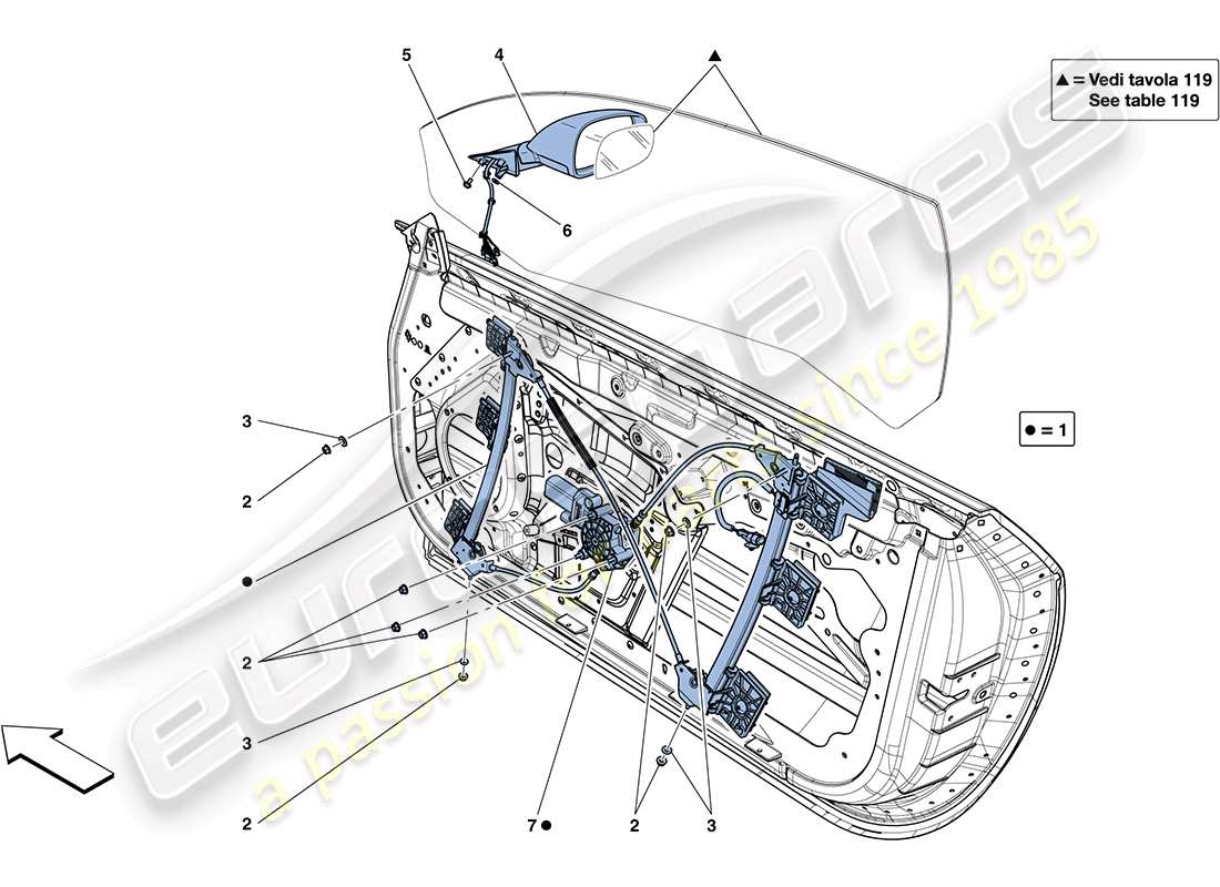 Ferrari FF (Europe) DOORS - POWER WINDOWS AND REAR-VIEW MIRROR Part Diagram