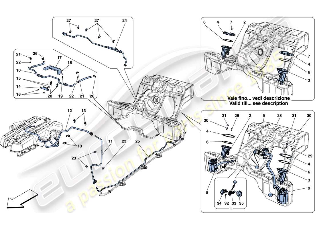 Ferrari FF (RHD) fuel system pumps and pipes Part Diagram