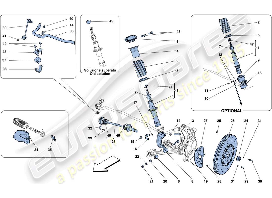 Ferrari FF (RHD) Front Suspension - Shock Absorber and Brake Disc Part Diagram