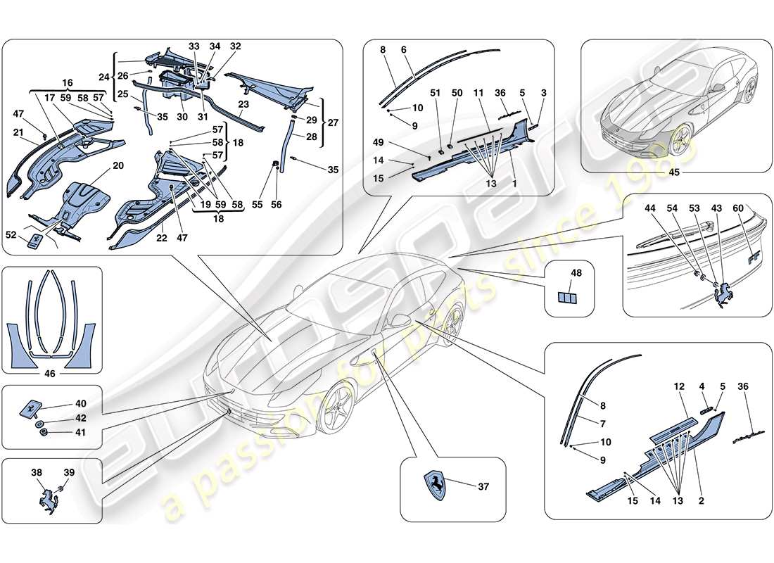 Ferrari FF (RHD) SHIELDS - EXTERNAL TRIM Part Diagram