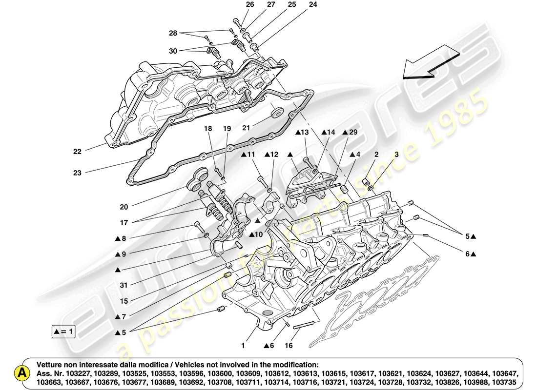 Ferrari California (RHD) right hand cylinder head Part Diagram