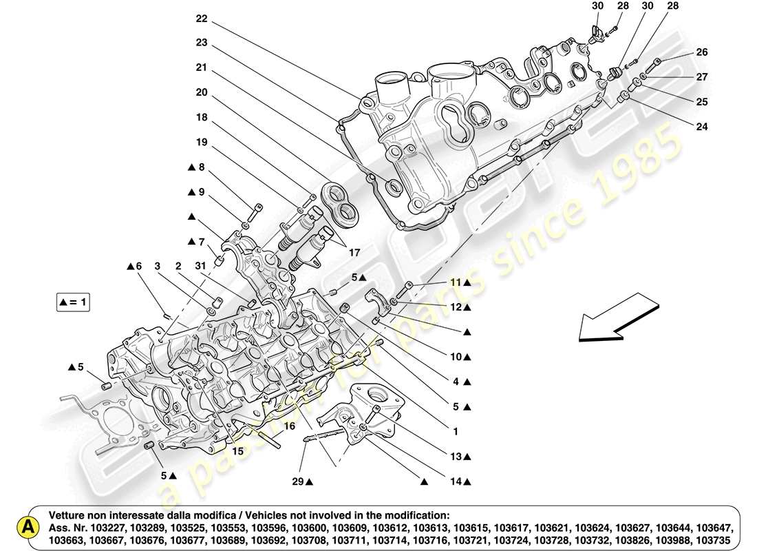 Ferrari California (RHD) left hand cylinder head Part Diagram