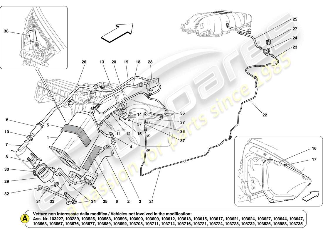 Ferrari California (RHD) evaporative emissions control system Part Diagram