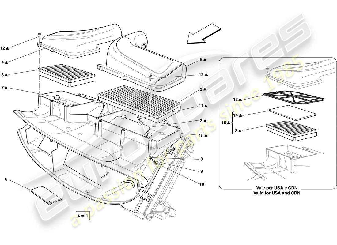 Ferrari California (RHD) air filter, air intake and ducts Part Diagram