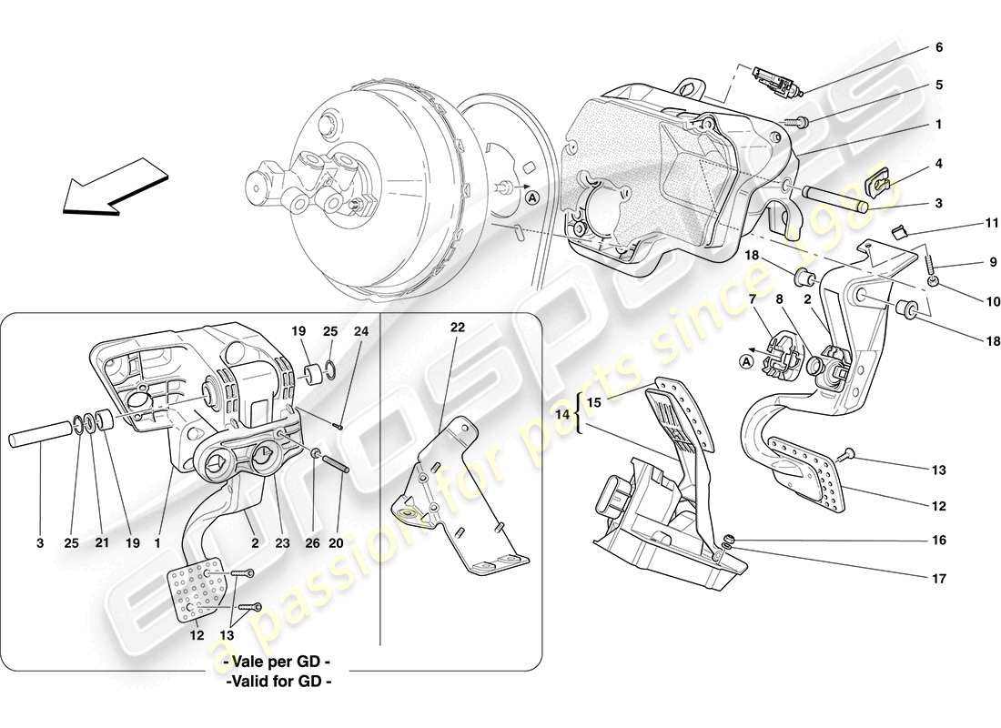 Ferrari California (RHD) COMPLETE PEDAL BOARD ASSEMBLY Part Diagram