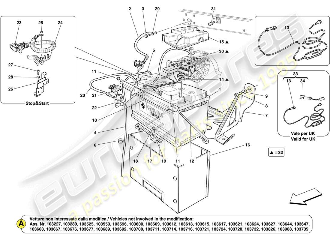 Ferrari California (RHD) Battery Part Diagram