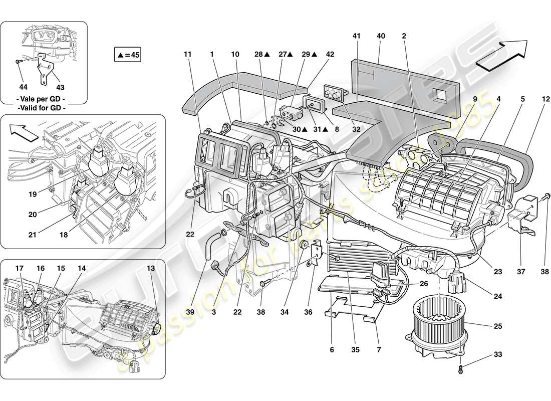 Ferrari California (RHD) AC UNIT: DASHBOARD COMPONENTS Part Diagram