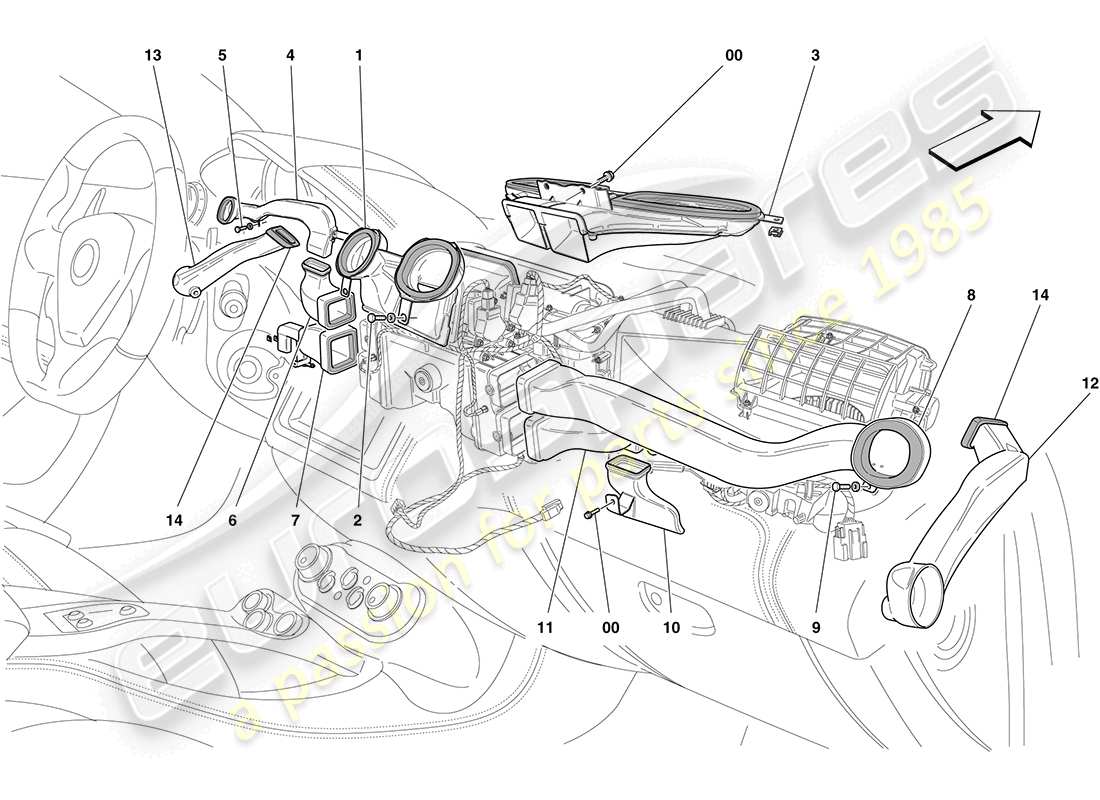Ferrari California (RHD) AC UNIT: DISTRIBUTION Part Diagram