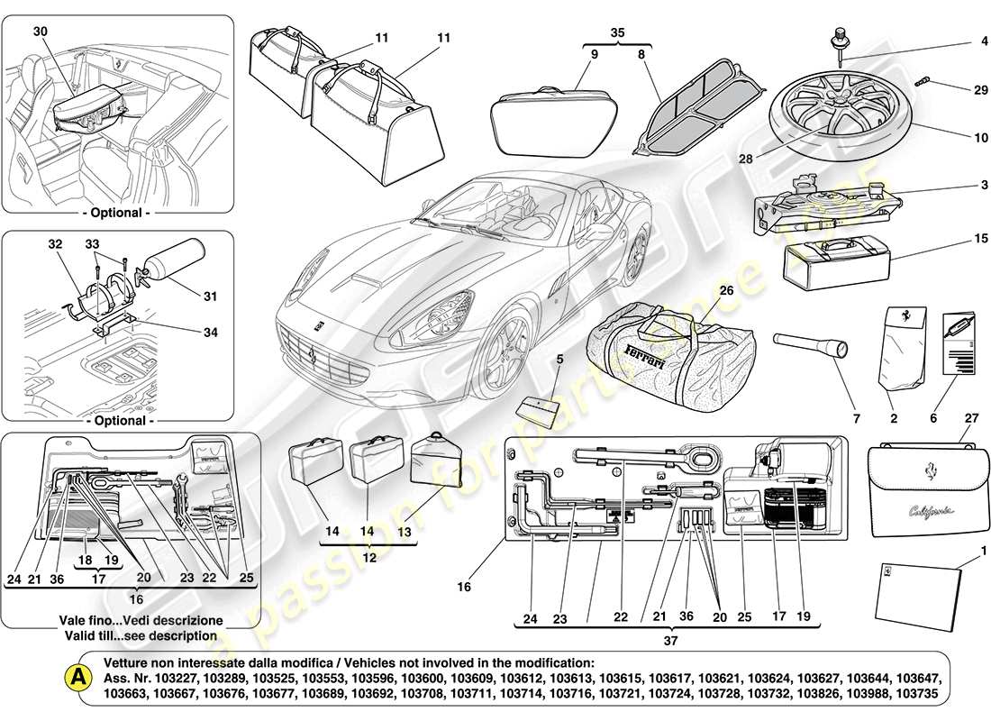 Ferrari California (RHD) STANDARD ACCESSORIES Part Diagram