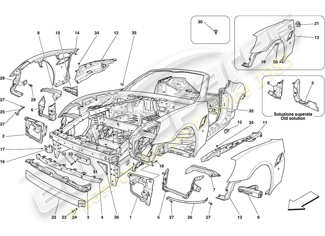 Ferrari California (RHD) BODYSHELL AND EXTERNAL FRONT TRIM Part Diagram