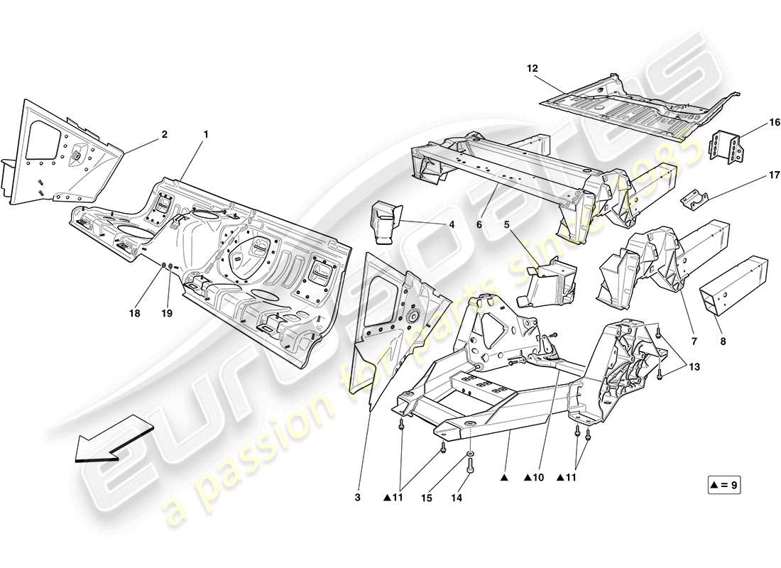 Ferrari California (RHD) rear structures and chassis box sections Part Diagram