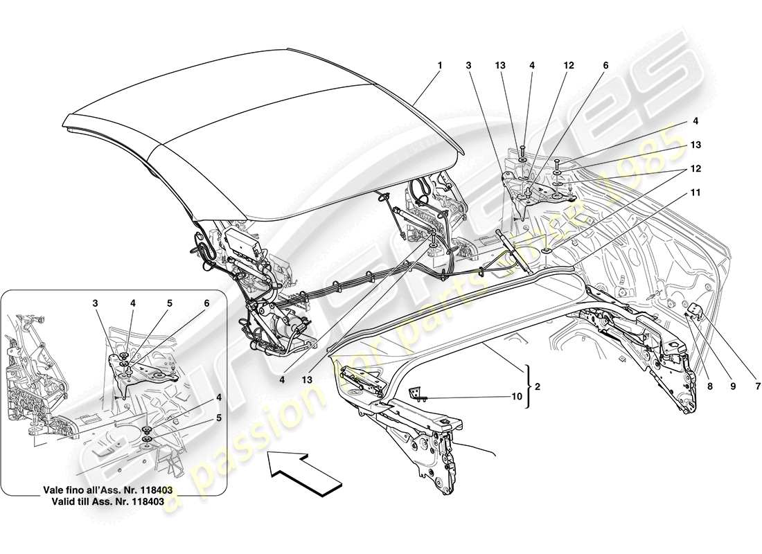 Ferrari California (RHD) ELECTRIC ROOF: STRUCTURE Part Diagram