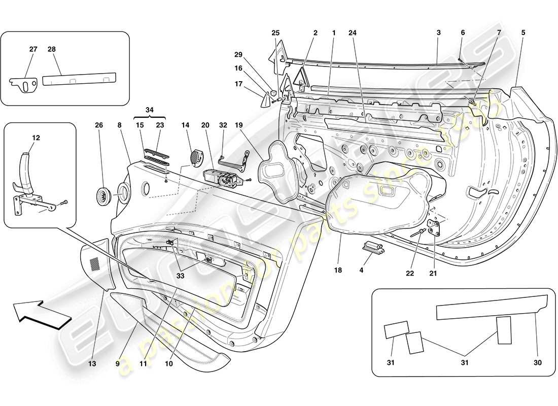 Ferrari California (RHD) FRONT DOORS: TRIM Part Diagram