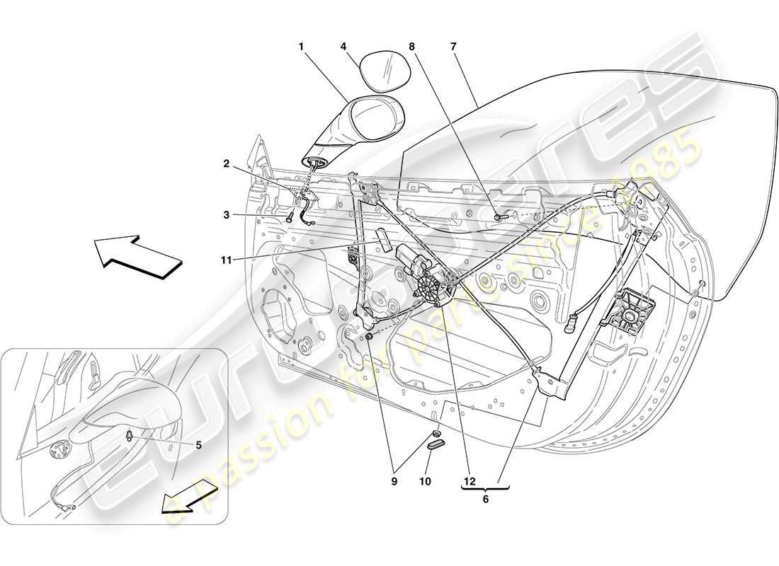 Ferrari California (RHD) POWER WINDOWS AND REAR VIEW MIRRORS Part Diagram