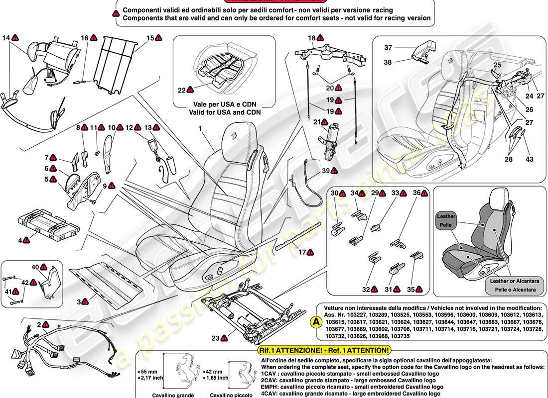 Ferrari California (RHD) FRONT SEAT - SEAT BELTS Part Diagram