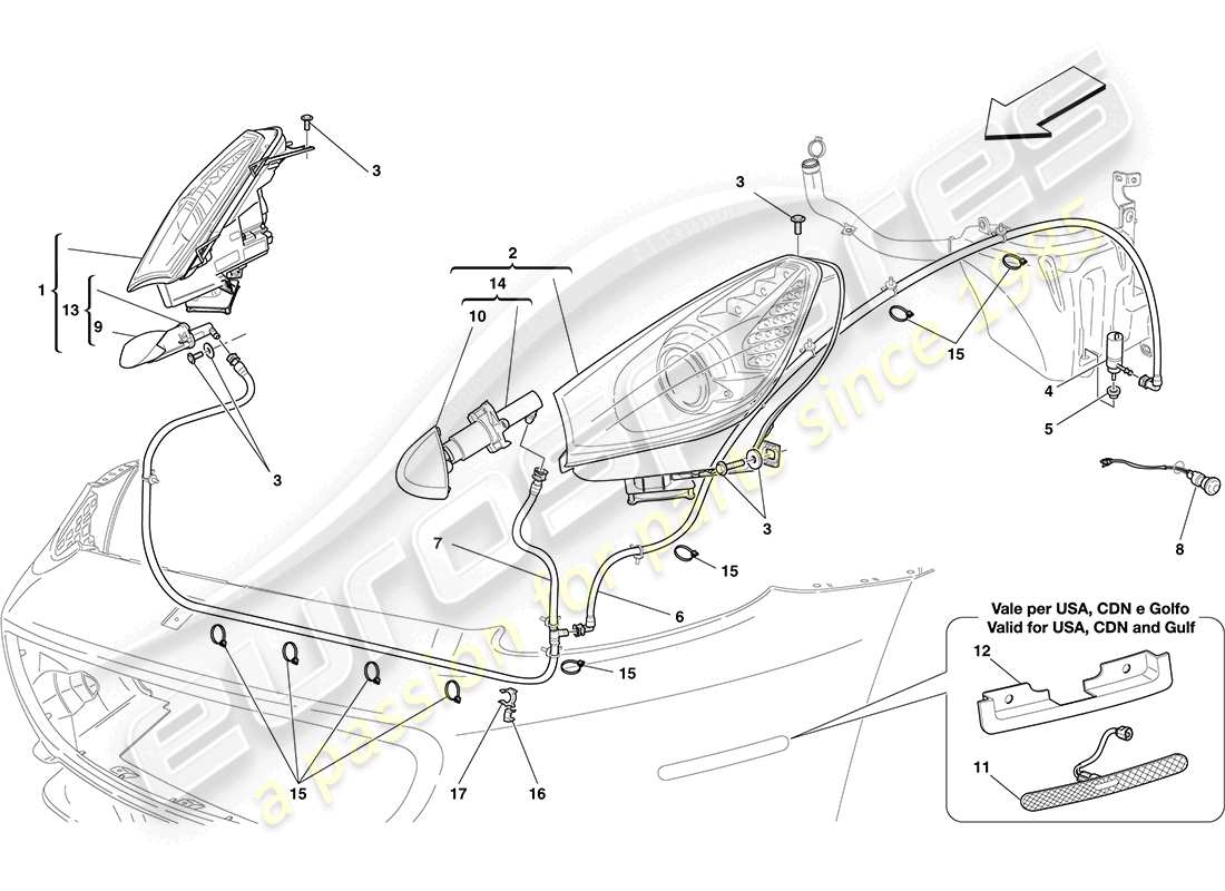Ferrari California (RHD) Headlights Part Diagram