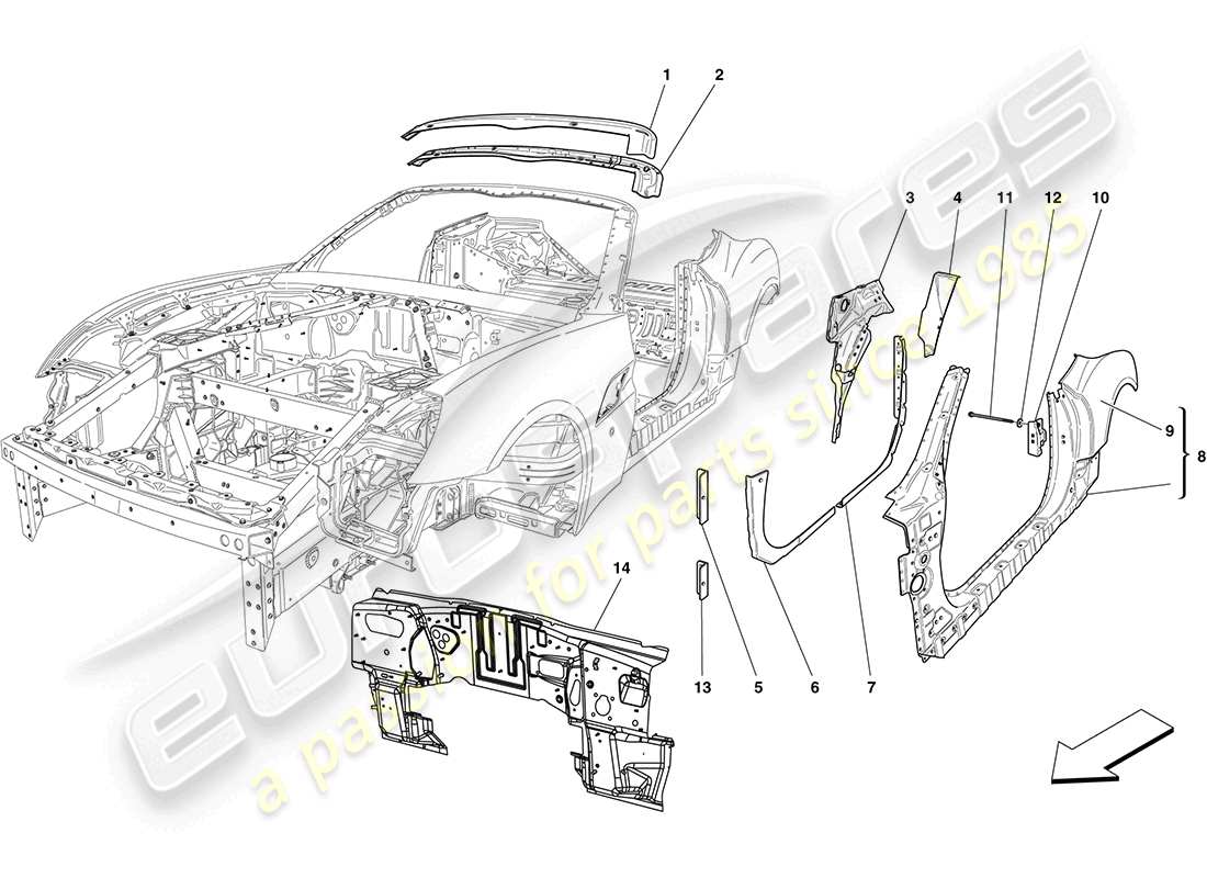 Ferrari California (USA) centre bodyshell and external trim Part Diagram