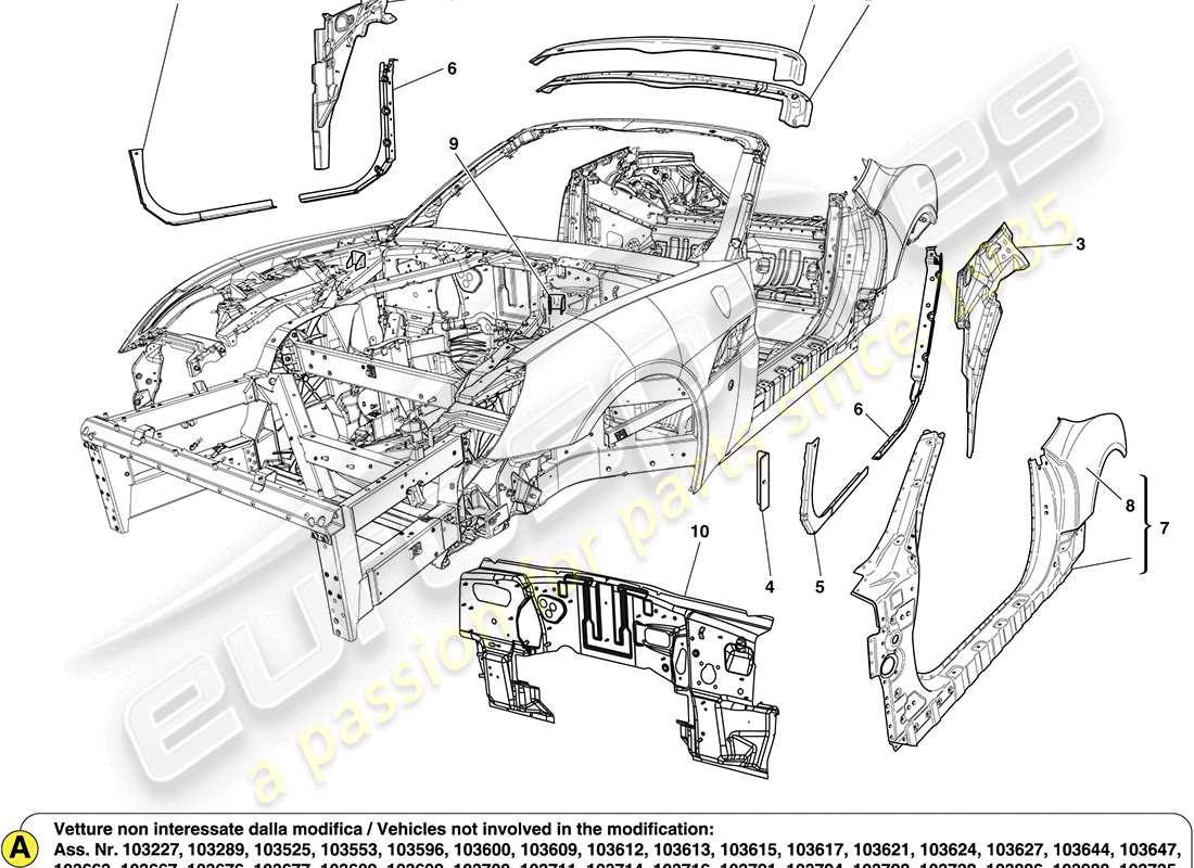Ferrari California (USA) centre bodyshell and external trim Part Diagram