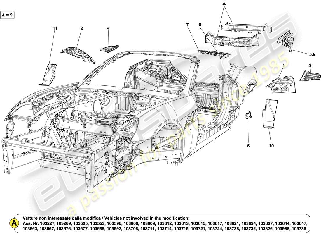 Ferrari California (USA) rear bodyshell and external trim Part Diagram