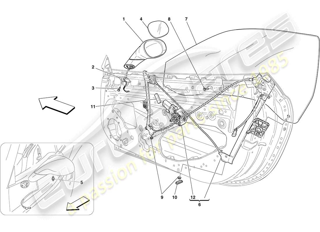 Ferrari California (USA) POWER WINDOWS AND REAR VIEW MIRRORS Part Diagram