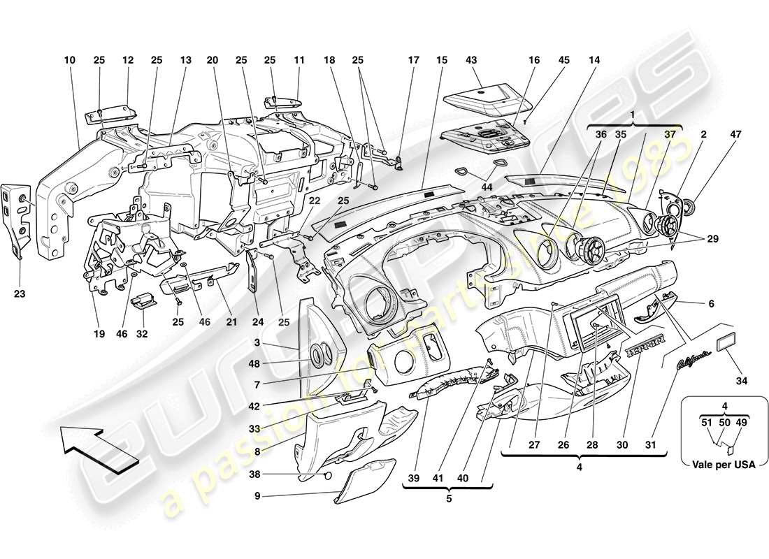 Ferrari California (USA) DASHBOARD Part Diagram