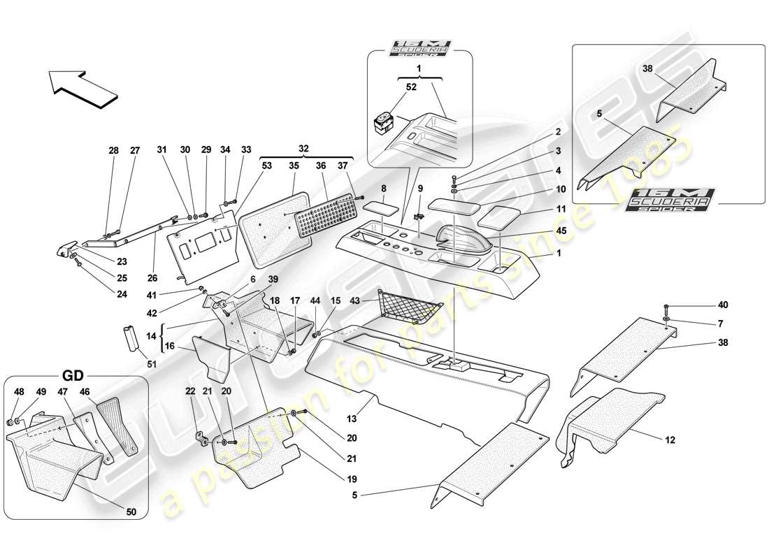 Ferrari F430 Scuderia Spider 16M (Europe) TUNNEL - SUBSTRUCTURE AND ACCESSORIES Part Diagram