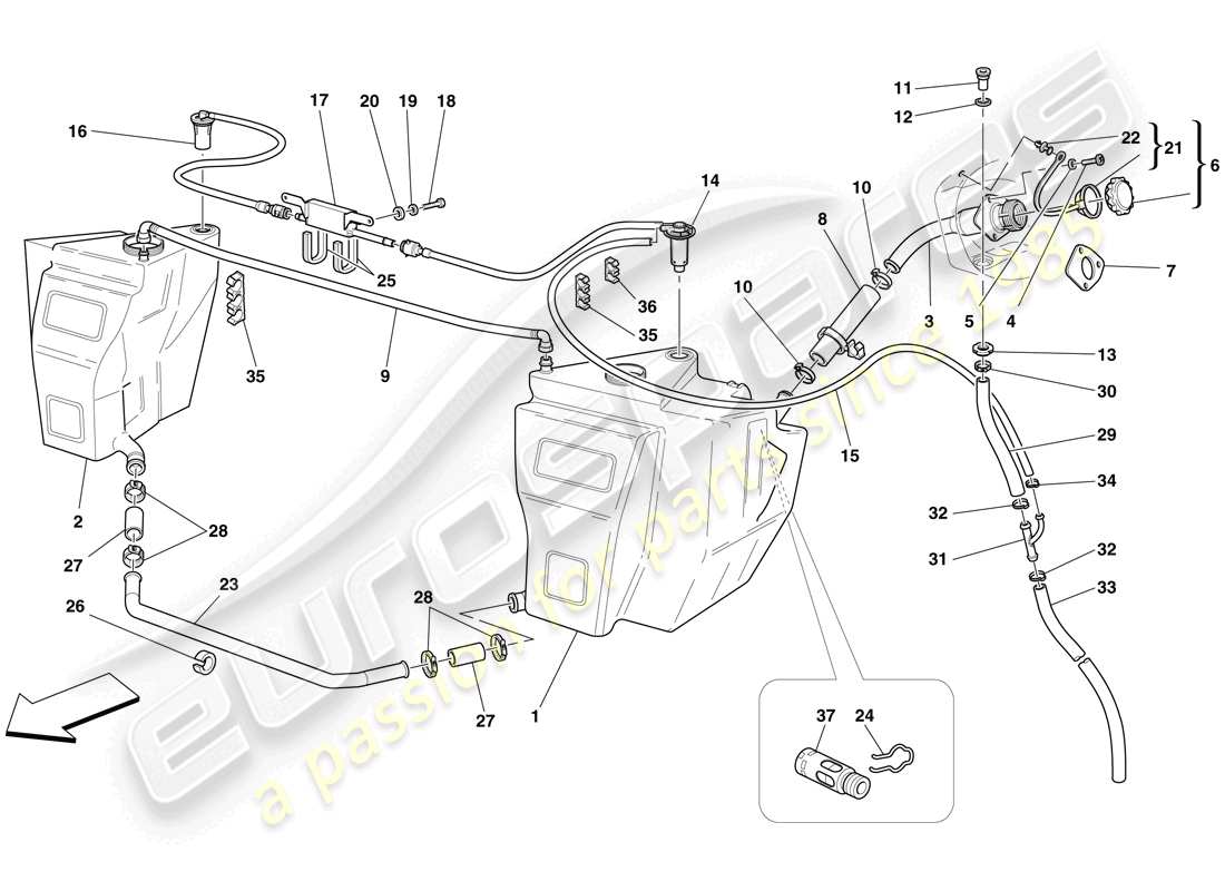 Ferrari F430 Scuderia Spider 16M (RHD) FUEL TANKS AND FILLER NECK Part Diagram