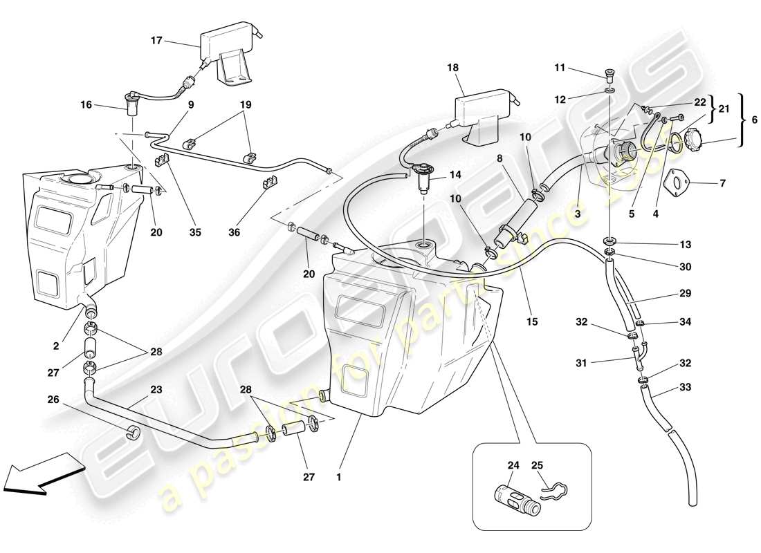 Ferrari F430 Scuderia Spider 16M (RHD) FUEL TANKS AND FILLER NECK Parts Diagram
