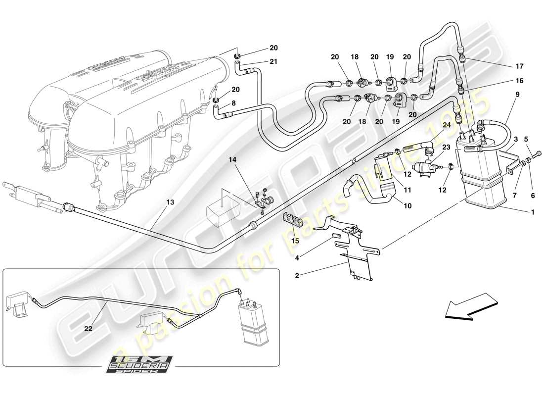 Ferrari F430 Scuderia Spider 16M (RHD) evaporative emissions control system Part Diagram