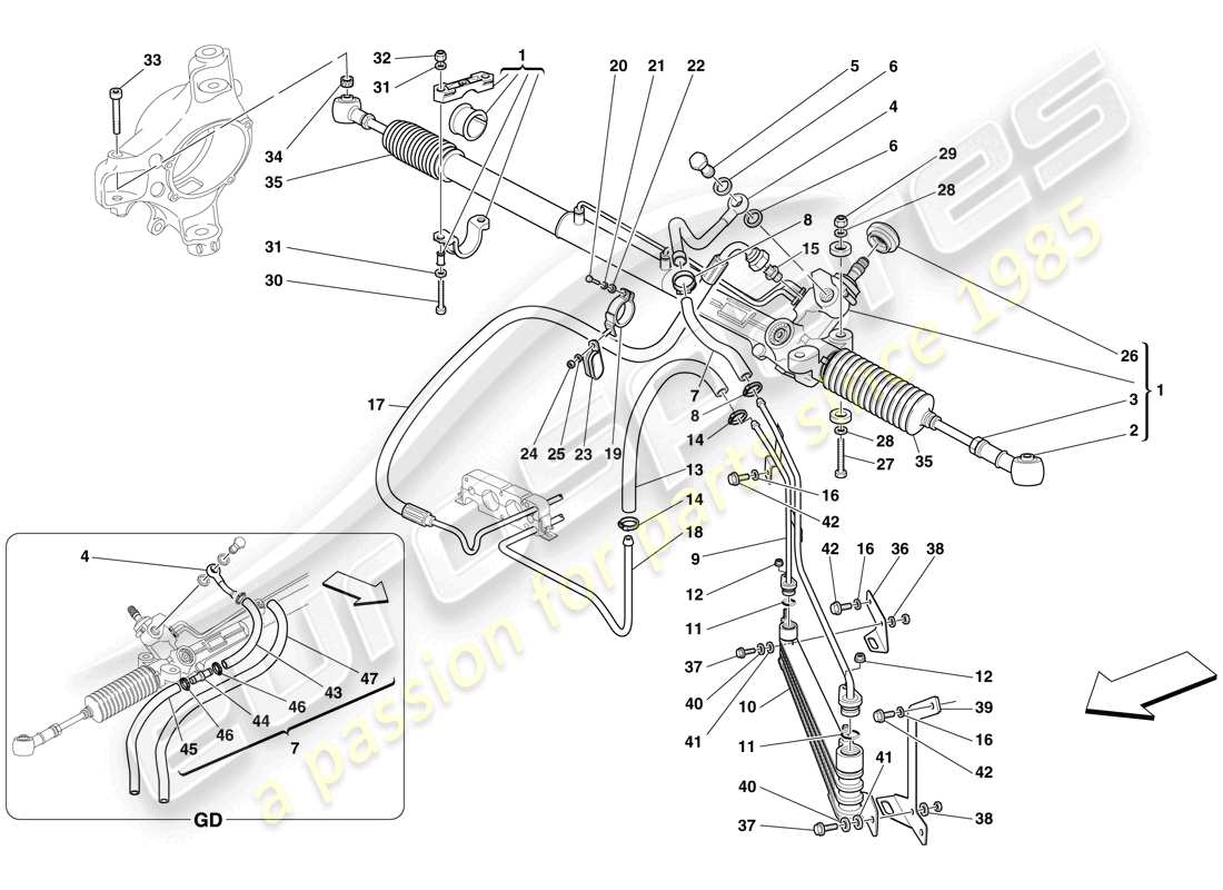 Ferrari F430 Scuderia Spider 16M (USA) HYDRAULIC POWER STEERING BOX AND SERPENTINE COIL Part Diagram