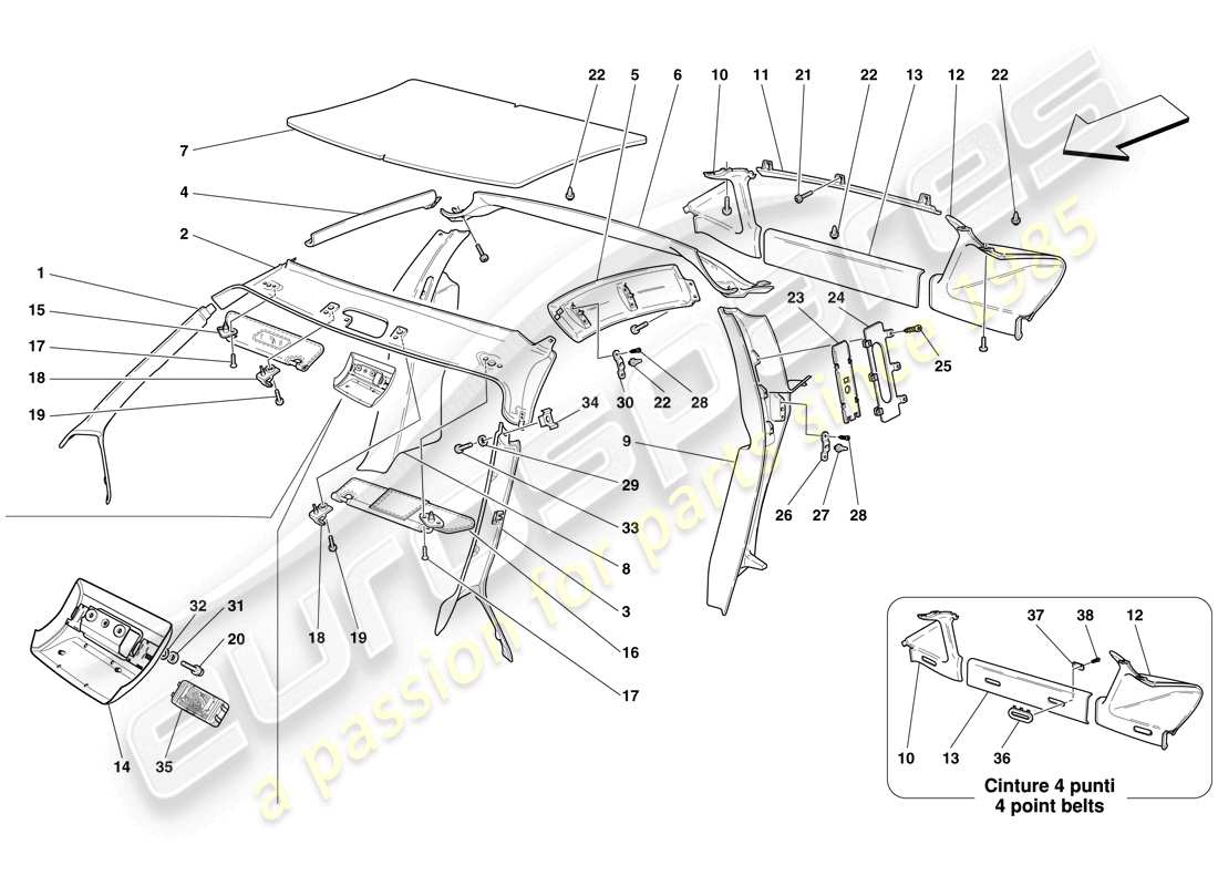 Ferrari F430 Scuderia Spider 16M (USA) HEADLINER TRIM AND ACCESSORIES Part Diagram